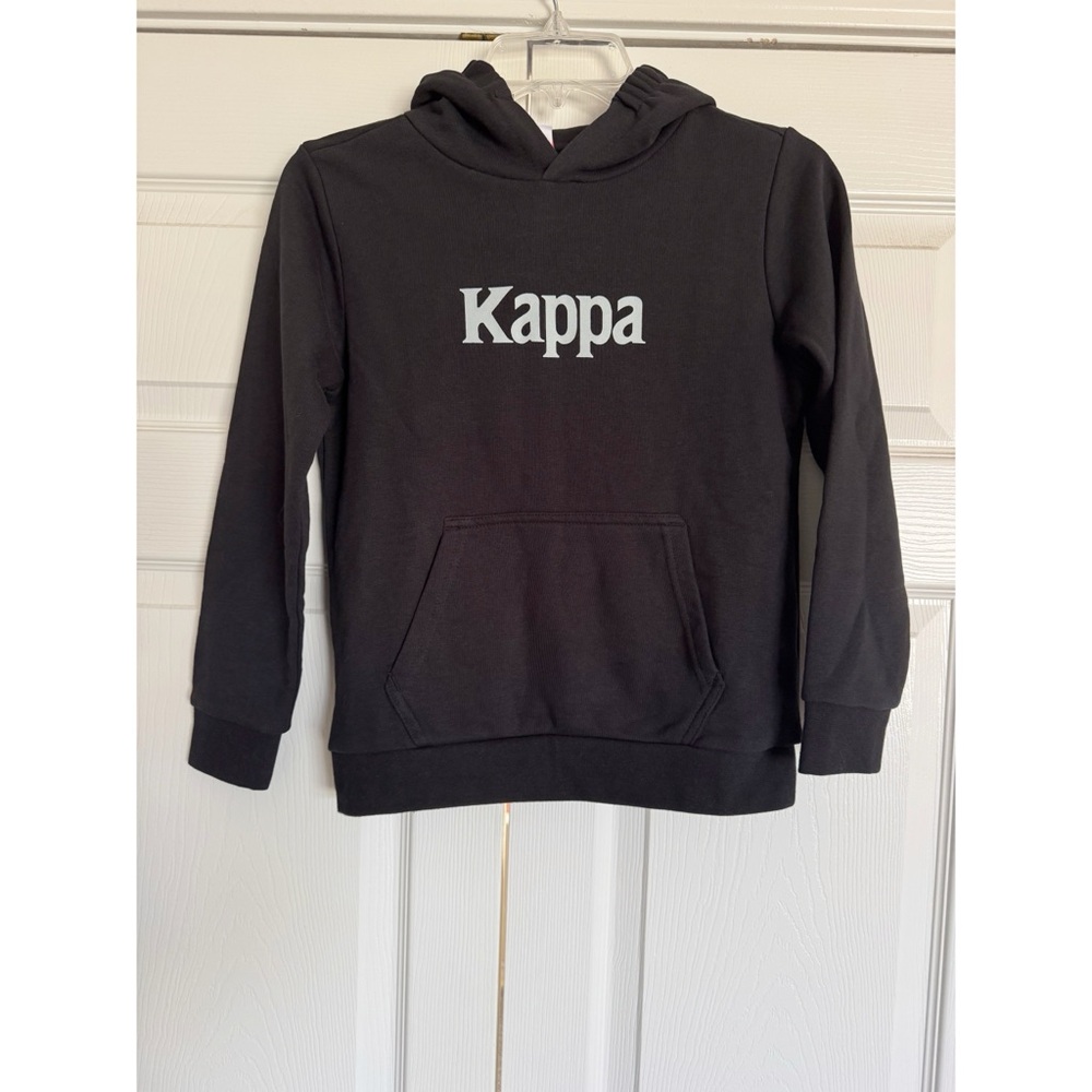 Kappa Black Hooded Pullover Sweatshirt Hoodie Unisex Kids Youth Large YL NEW NWT